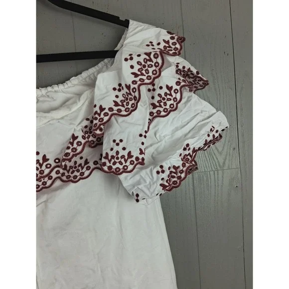 Rebecca Minkoff Dena Heiler Dress Size 4 White Red Off Shoulder Mini Date Night - Picture 6 of 12